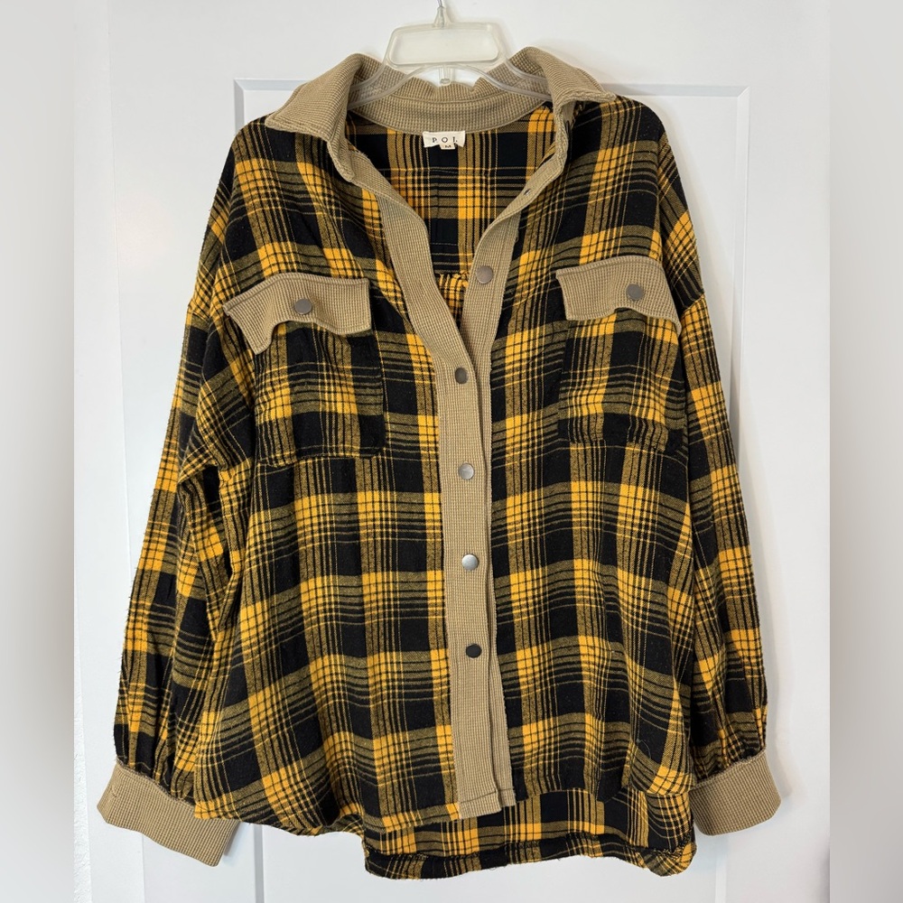 POL Yellow and Black Plaid Jacket
